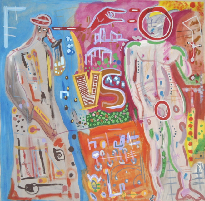 Giotto versus Michelangelo de la serie 'artistas de videojuego' Mixta sobre tela 195x195cm