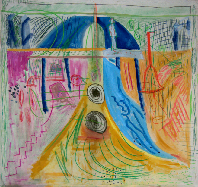 El trampolín.  Técnica mixta sobre tela. 195x195cm.