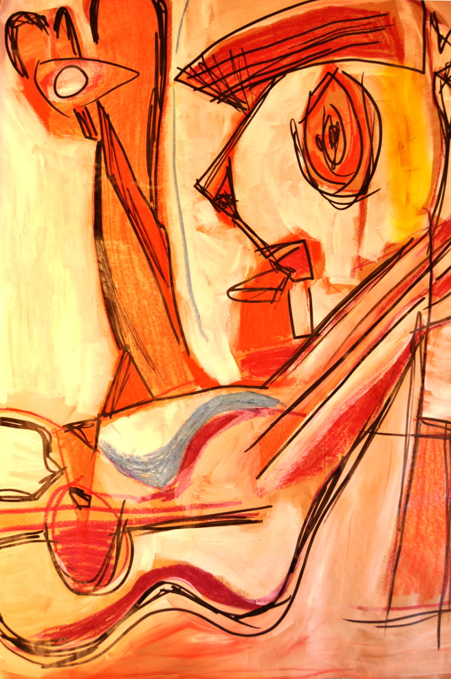 Guitarrista Mixta sobre papel kraft 80x60cm