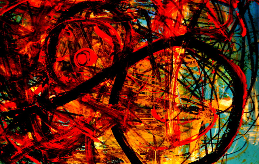 Óleo sobre cartulina azul con filtro digital