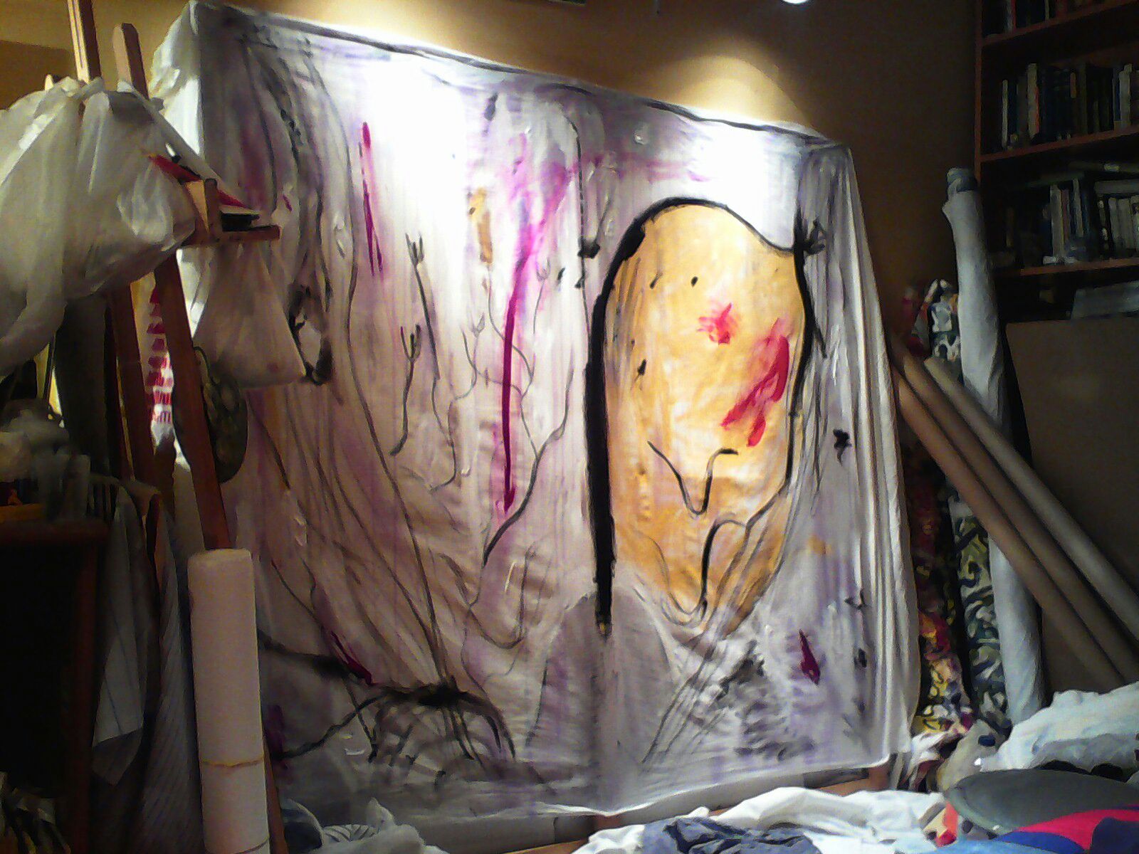 Raptus. Col lombarda y pigmentos sobre tela, 170x190cm.